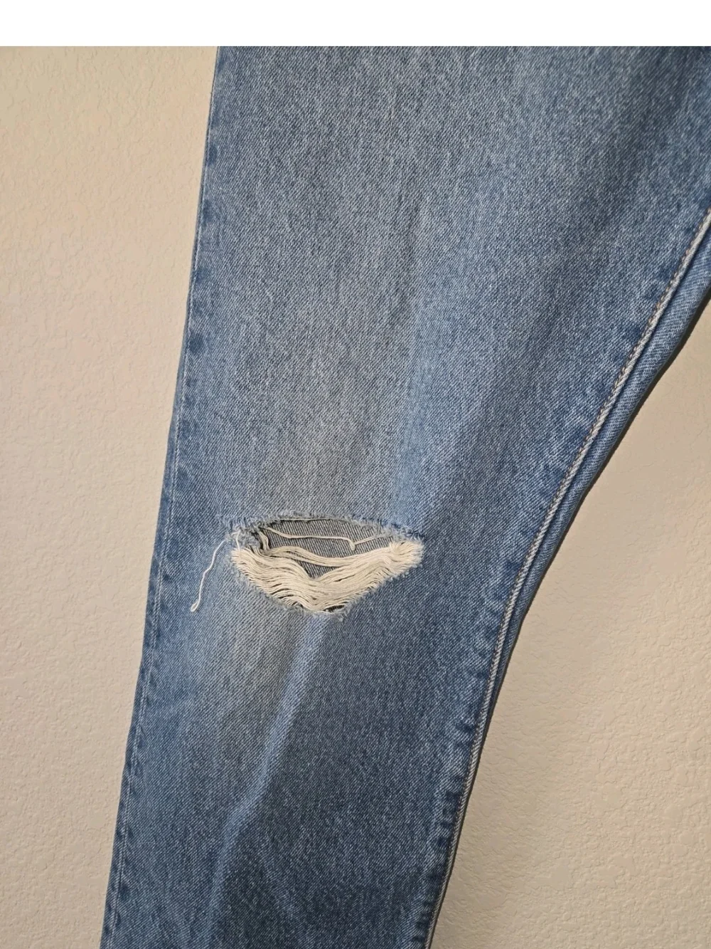 Levis 501 Distressed Button-Fly Blue Denim Jeans